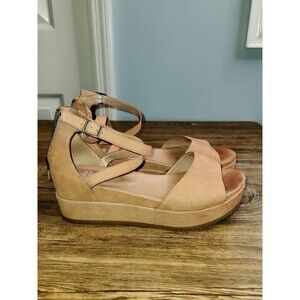Eileen Fisher Platform Sandal, Tumbled Nubuck Leather Upper Wedge Heels Size 9.5